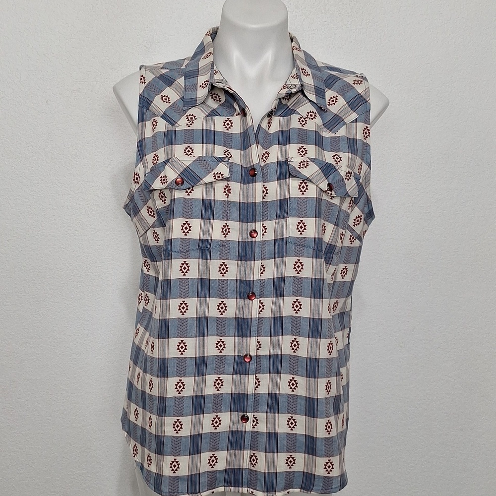 Shyanne Western Plaid Academia Embroidered Rodeo Equestrian Button-Up Shirt Sz.L